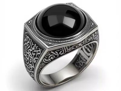 Majestic Ottoman Calligraphy Ring 3D Model Black Onyx Silver Low-poly 3D model