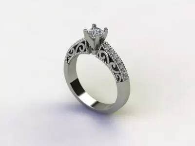 10124 diamond engagement ring with intricate filigree design 3D print model