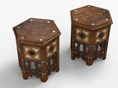  Middle Eastern Pitcher Set on Hand-Carved Side Table 