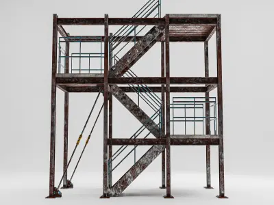 Modular Industrial Rusty Stairs - 3D Model Low-poly 3D model