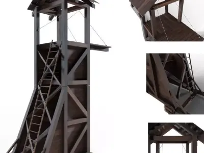 Tower siege medieval Low-poly 3D model