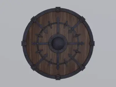 Round wooden shield Low-poly 3D model