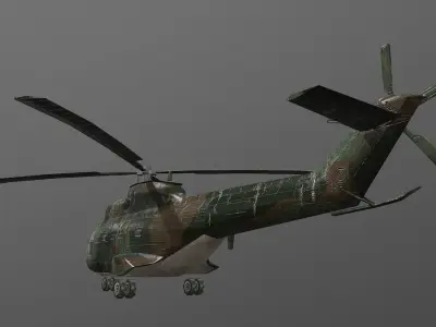 SA-330 military helicopter in camouflage Low-poly 3D model