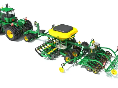 Tractor and Seed Drill 3D model