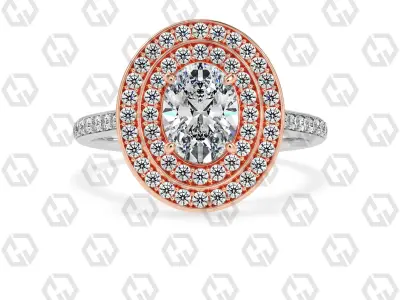Ring 206 Oval Shape Cathedral Double Halo pave set with Gems 3D print model