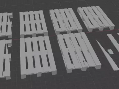 broken wooden pallets set Low-poly 3D model