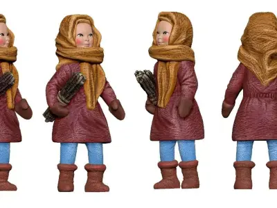 001363 girl in velvet purple coat with forrest sticks 3D model
