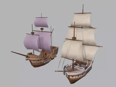 Cartoon Sailboat Low-poly 3D model
