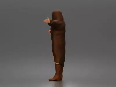 Desert Wanderer Guide Character in Hooded Robe and Masked Outfit 3D print model