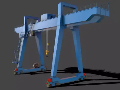 PBR Double Girder Gantry Crane V1 - Blue Light Low-poly 3D model