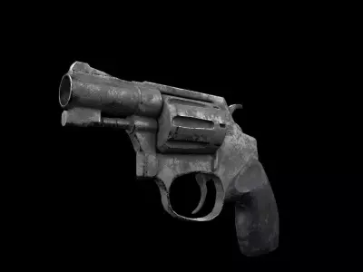 Hand made old revolver game ready 3D model