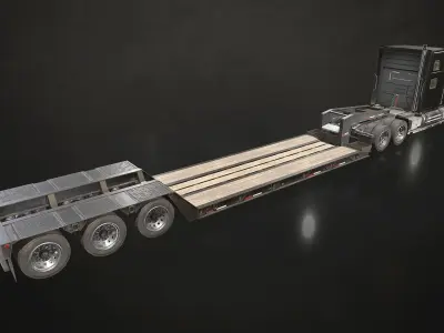 Semi Truck Lowboy Trailer Low-poly 3D model