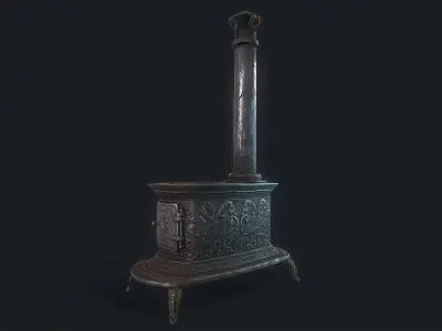 Old Stove cast iron Low-poly 3D model