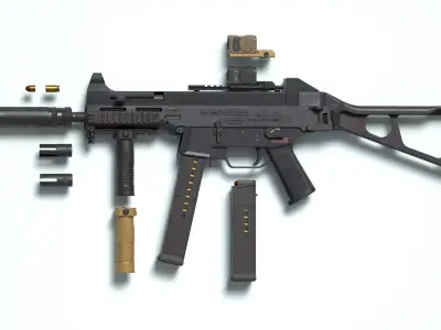 HK UMP 45 ACP - Threaded Barrel Edition TACTICAL PACK Low-poly 3D model