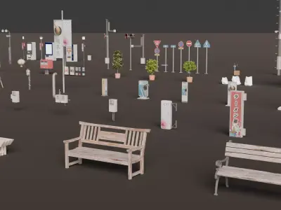 Asian Props Low-poly 3D model