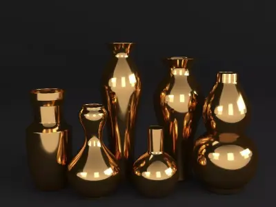 gold-home-decor-81 group of gold vases 3D model