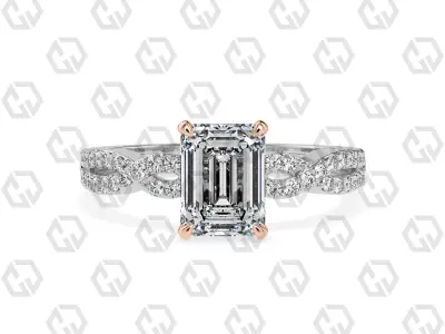 Ring 143 Emerald shape twisted shank pave set ring 3D print model