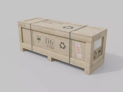 Wide Narrow Wooden Crate - Customizable Shipping Box Low-poly 3D model