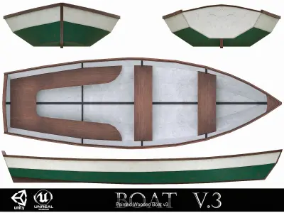 Painted Wooden Boats and Paddles 3D Model Pack