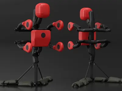 Martial Arts Dummy with Punching Arms Red 3D model