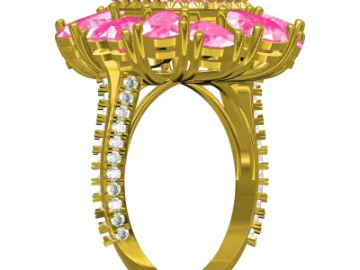 Antique Octagon Diamond Pear Cluster Cocktail Ring 3D print model