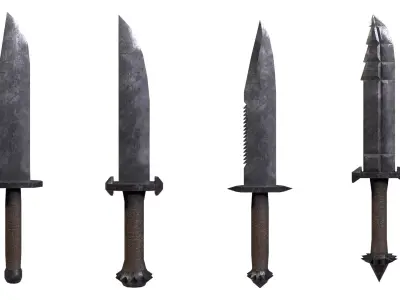 Modular Melee Knives Low Poly Procedural Weapon Parts Pack Low-poly 3D model