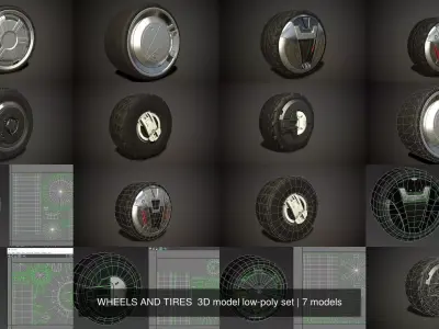 WHEELS AND TIRES  3D model low-poly set 3D Model Pack