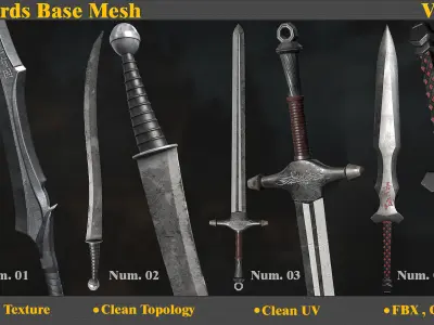 10 Model of battle swords base mesh Low-poly 3D model