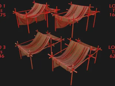 Arab Trading Tent Stalls Low-poly 3D model