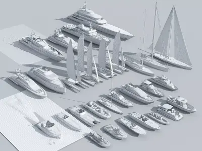 29 Yachts and Boats collection Low-poly 3D model