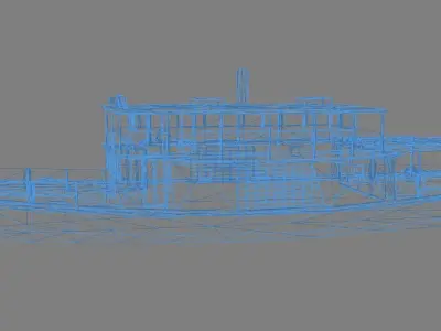 Low Poly Steamboat boat Low-poly 3D model