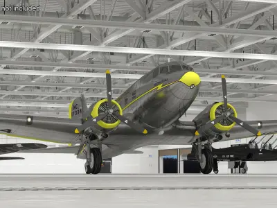  Vintage Propeller Aircraft Douglas DC-3 Rigged for Maya 
