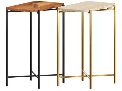 Zara Marble And Wooden Side Tables 3D model