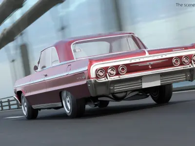 Classic Show Car Chevrolet Impala Lowrider 1964 Red Simplified 3D model