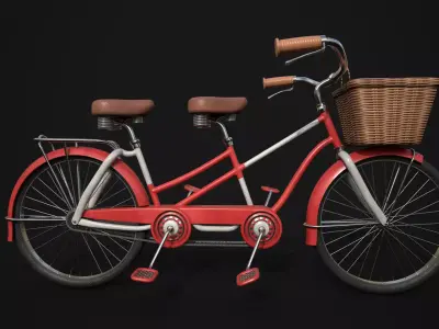 Vintage Tandem Bicycle with Basket 3D model
