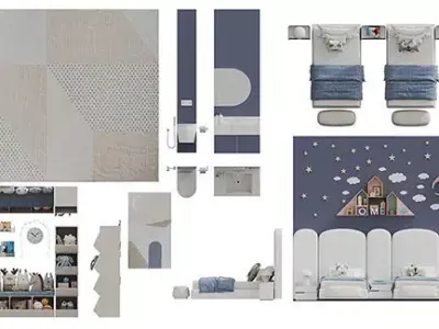 FLOOR PLAN 2d furniture top view 3D render realistic part 3 3D model