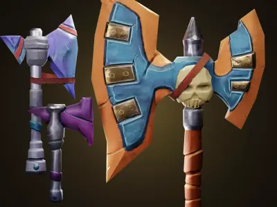 Stylized Handpainted PBR Axes Free low-poly 3D model