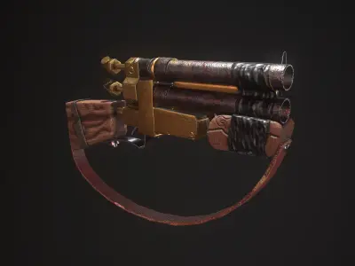 Mini Gold Shotgun - Game Ready - Low Poly PBR 3D Model Low-poly 3D model