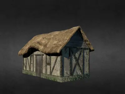 Medieval house Low-poly 3D model 14