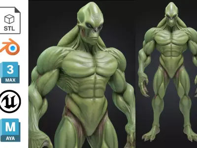 Alien Creature Organic Humanoid Monster for Sci-Fi Low-poly 3D model