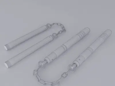 Nanchico two wooden sticks and chain 3D model