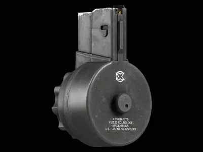 X Products X-25 50 Round Drum Magazine cal 308 Low-poly 3D model