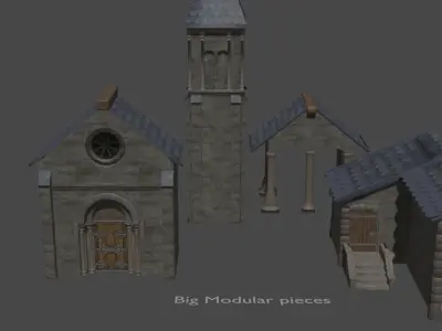 Sighiskor Village - Church Modular Props Low-poly 3D model
