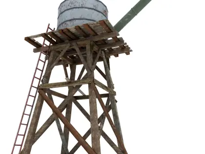 Low Poly Wild West Water Tank Low-poly 3D model
