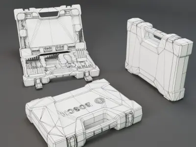 Realistic Bosch Drill Bit Set Drill with PBR Texture Low-poly 3D model