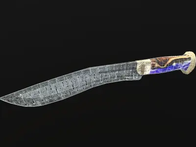 Kukri Knife Damascus Steel Low-poly 3D model