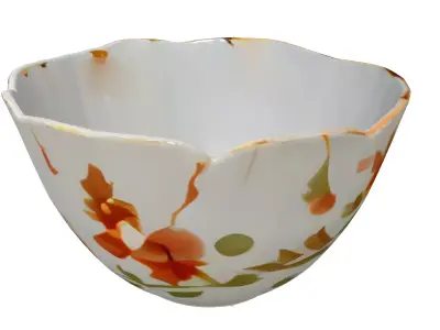 Vintage Floral Ceramic Damaged Bowl Low-poly 3D model