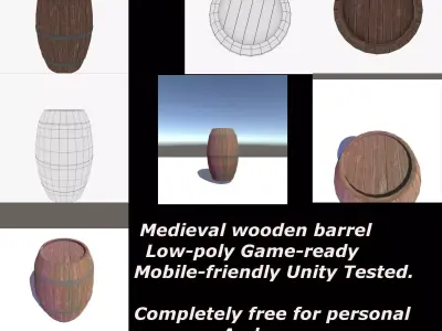 Wooden Barrel Free low-poly 3D model get