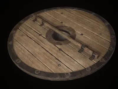 Medieval viking round shield with geometric ornament Game ready Low-poly 3D model