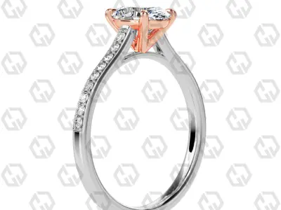 Ring 56 Oval shape pave setting ring with gems 3D print model